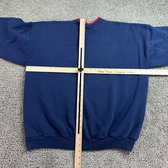 VINTAGE Christmas Sweatshirt Womens 1X Blue Santa Claus Reindeer Pullover 90s - Picture 7 of 10